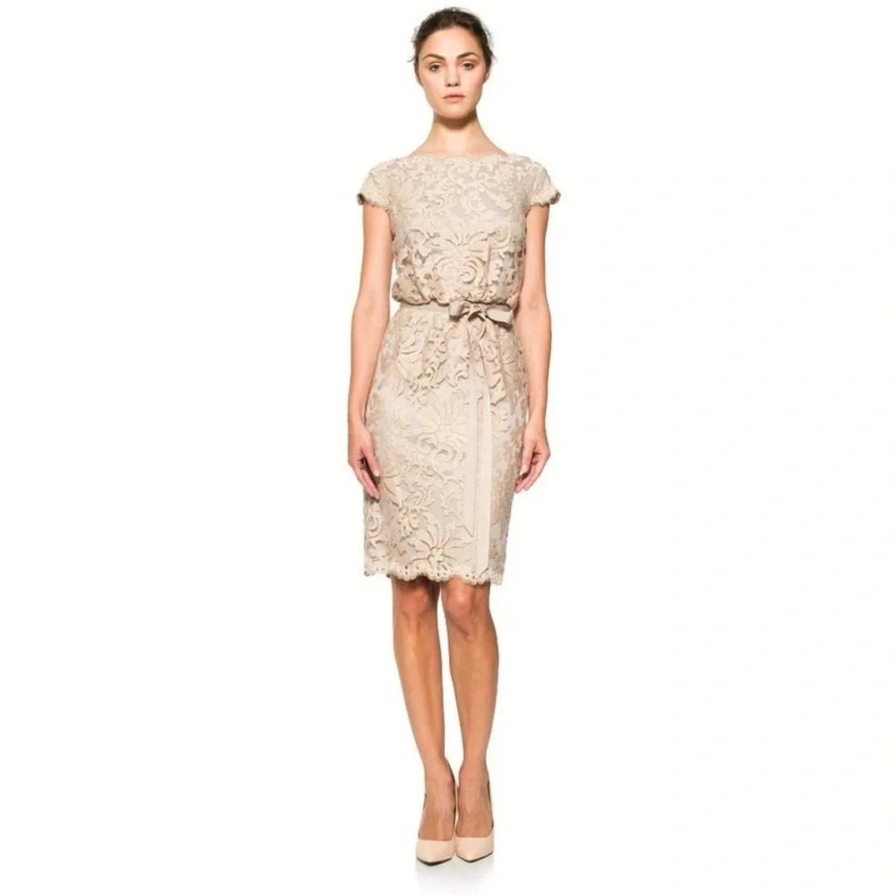 Tadashi Shoji Lace Embroidered Floral Greta Wedding Cocktail Sheath Wrap Dress - Picture 3 of 7
